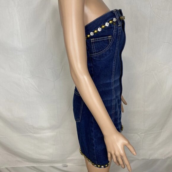 NEW AREA Women's Strapless Crystal Embellished Denim Mini Dress – Size 4 – Blue - Picture 3 of 13